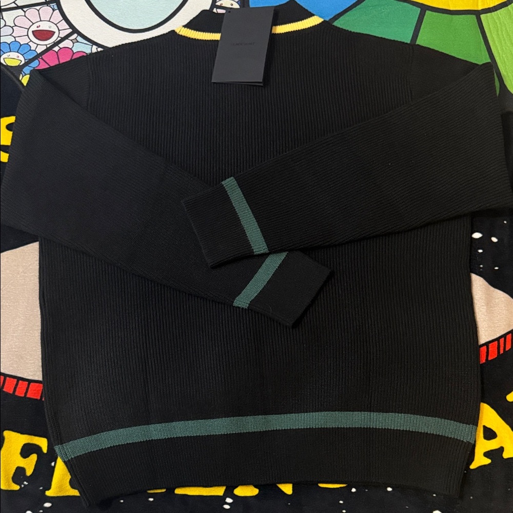 Black Scale Black V-Neck Sweater with Yellow Trim - Picture 12 of 16